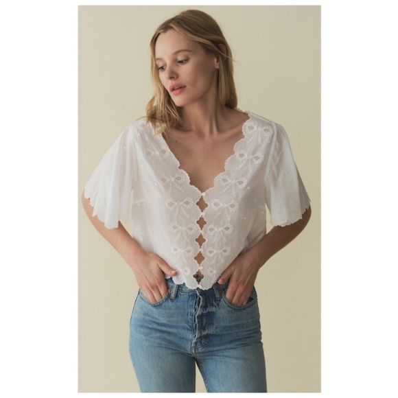 Doen Tops - DÔEN Kacy Embroidered Cotton-Voile Top NWT